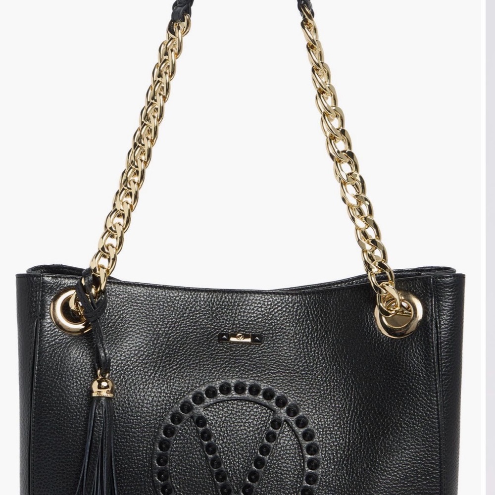 Valentino By Mario Valentino Black Shoulder Bag with Gold Chain